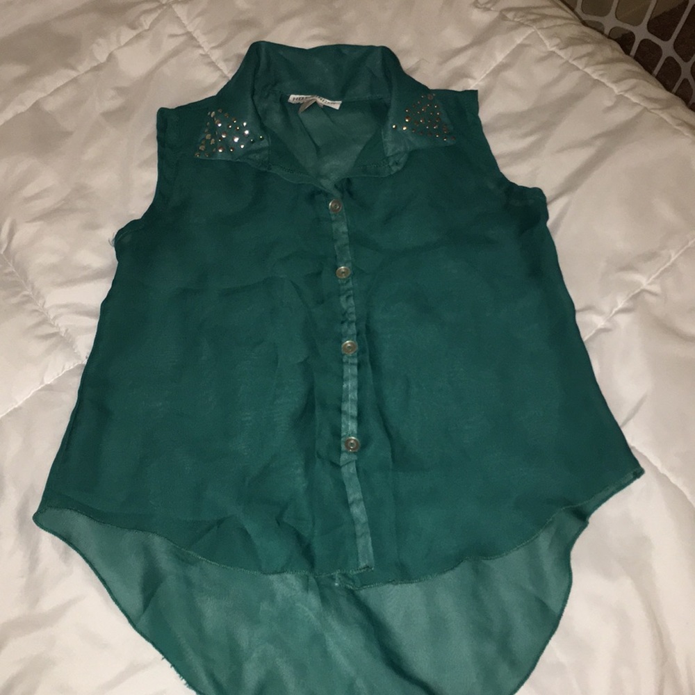 See through green blouse